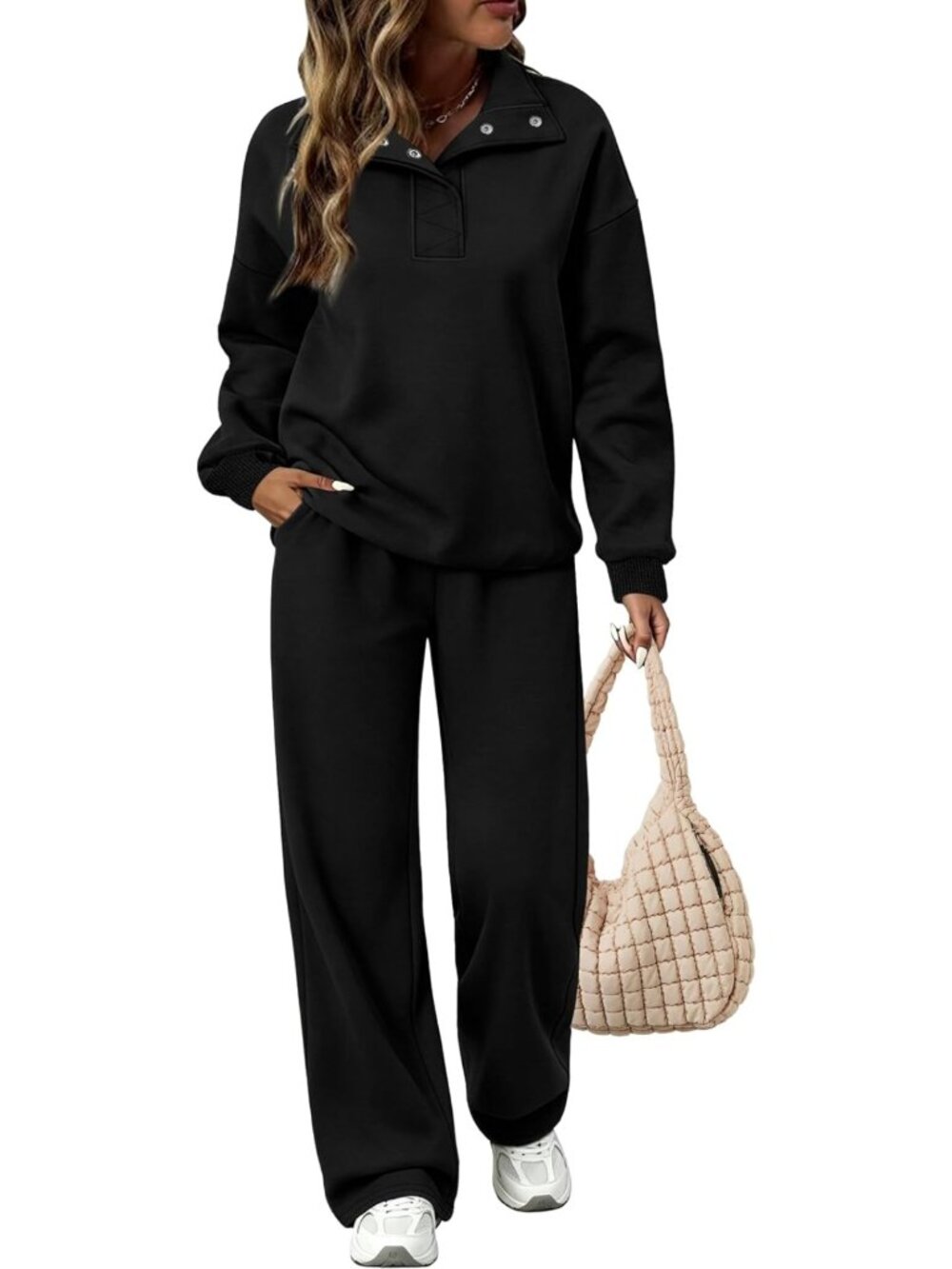 Chic 2-Piece Lounge Set for Women | Henley Snaps Sweatsuit | Travel & Vacation